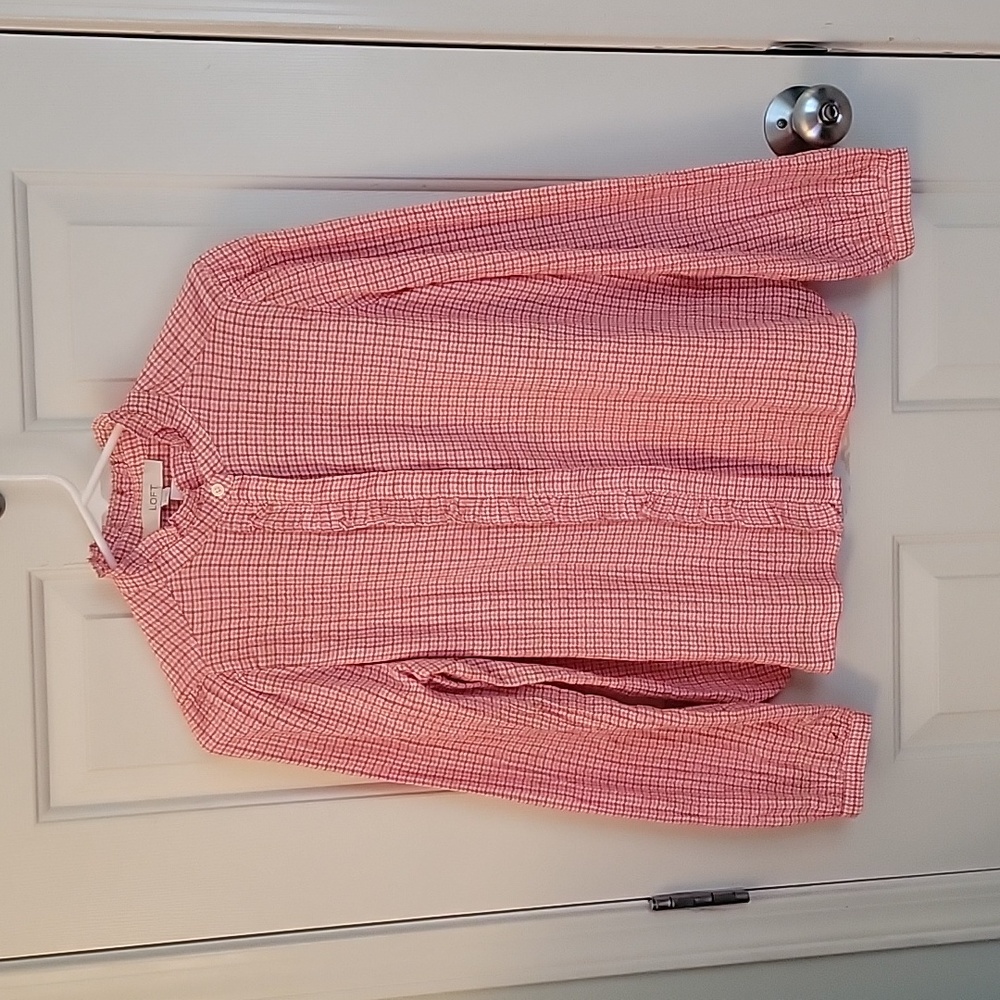 Ann taylor loft plaid ruffle shirt
